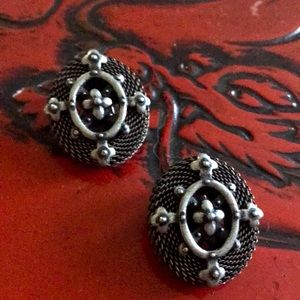 Vintage metal mesh w/flowers earrings,MCM style, goth, steam punk,Estate jewelry